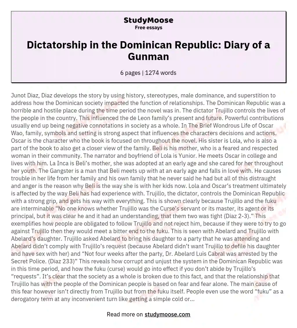Dictatorship in the Dominican Republic: Diary of a Gunman