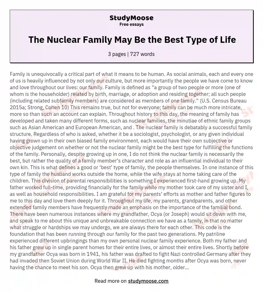 The Nuclear Family May Be the Best Type of Life essay