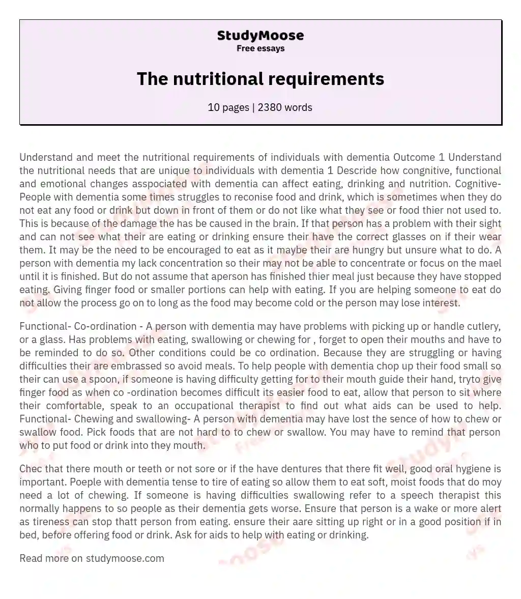 The nutritional requirements essay