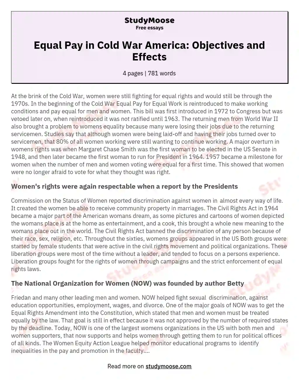 Equal Pay in Cold War America: Objectives and Effects essay
