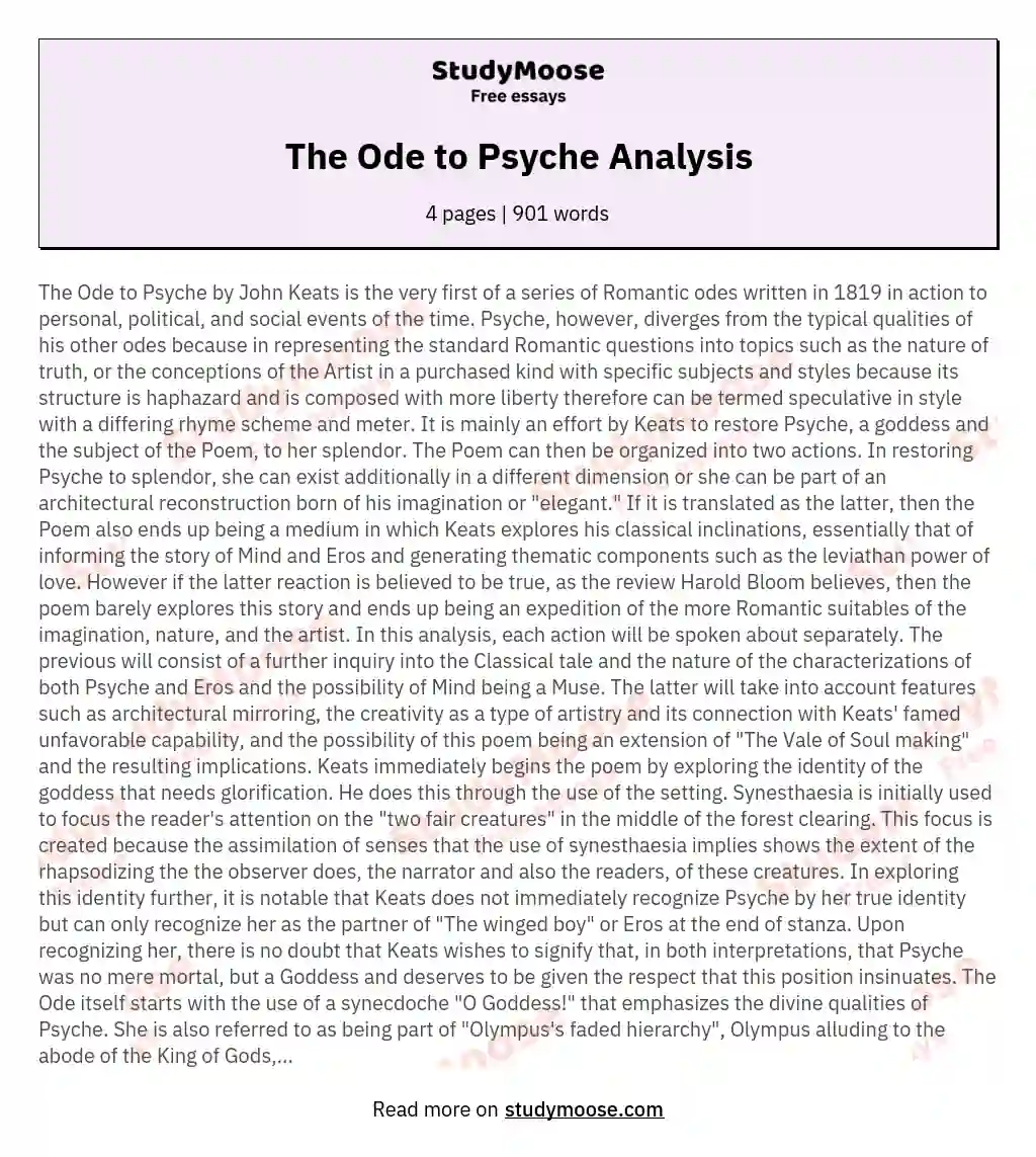 The Ode to Psyche Analysis essay