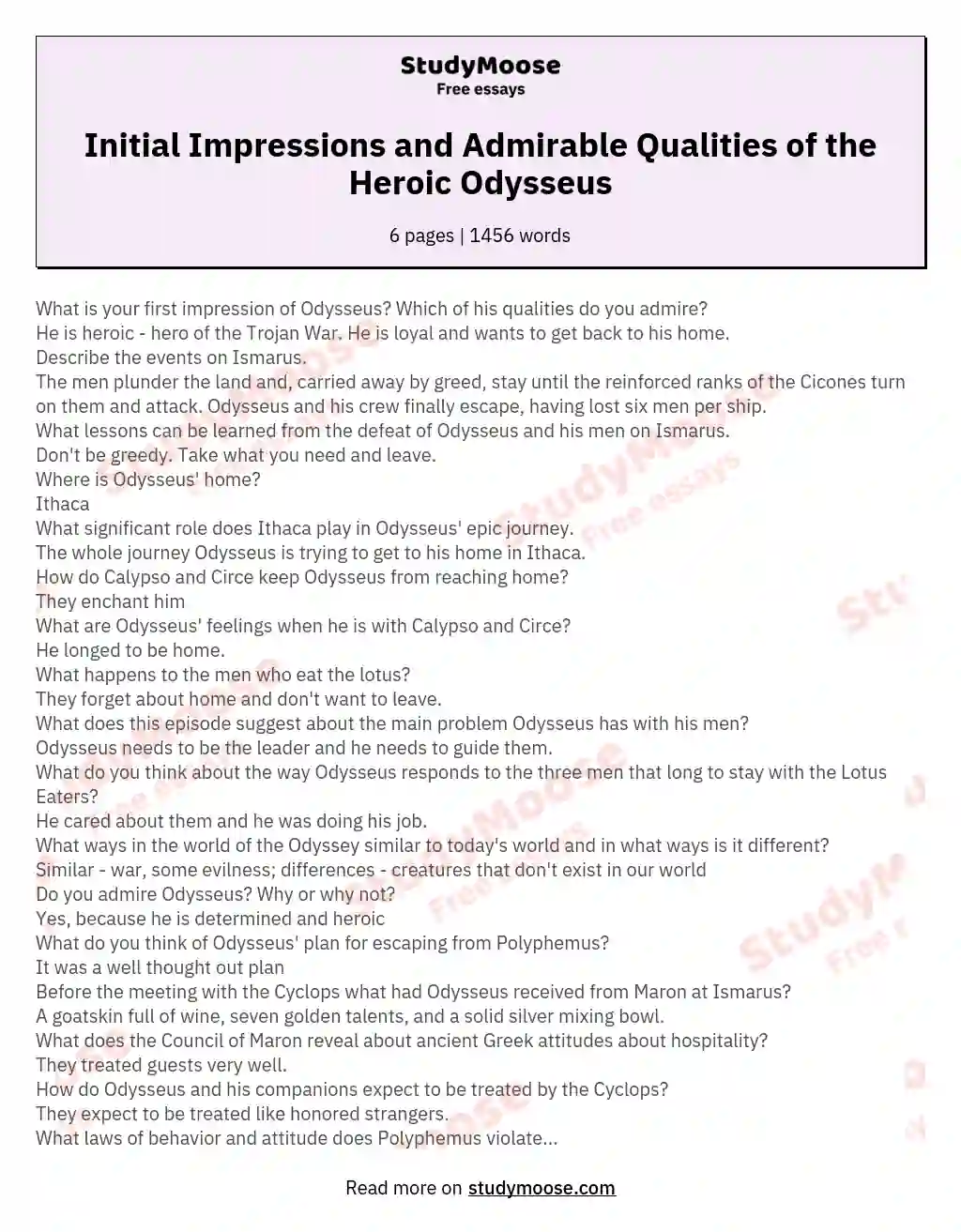 Initial Impressions and Admirable Qualities of the Heroic Odysseus essay