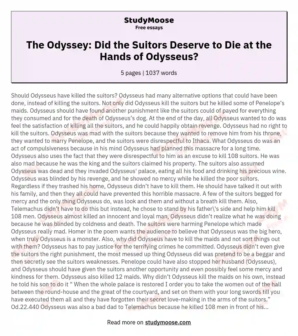 The Odyssey: Did the Suitors Deserve to Die at the Hands of Odysseus? essay