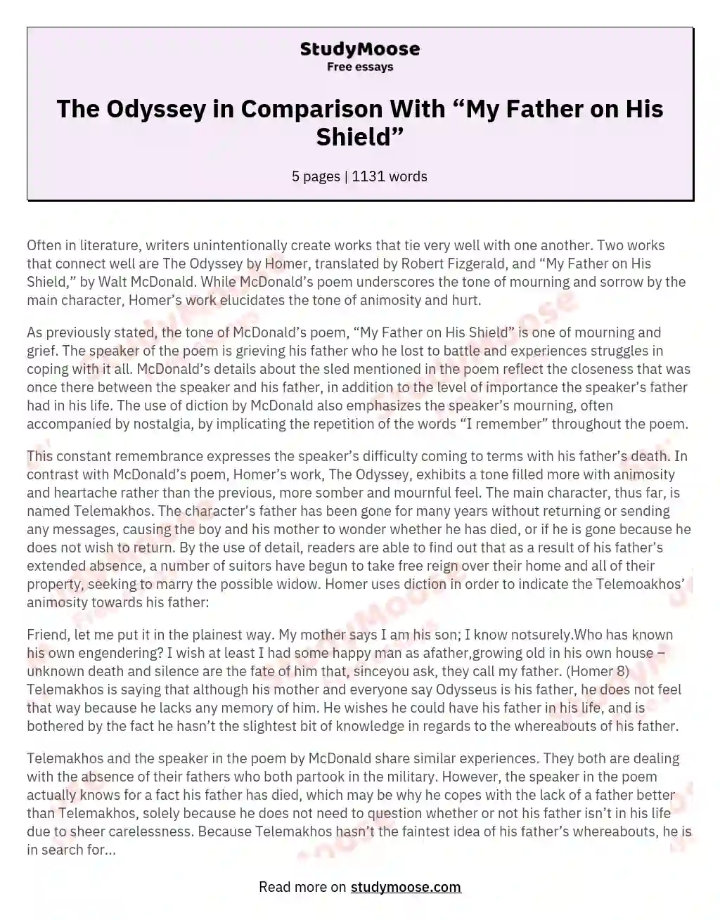 The Odyssey in Comparison With “My Father on His Shield”