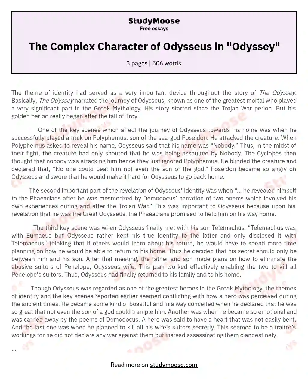 The Complex Character of Odysseus in "Odyssey" essay