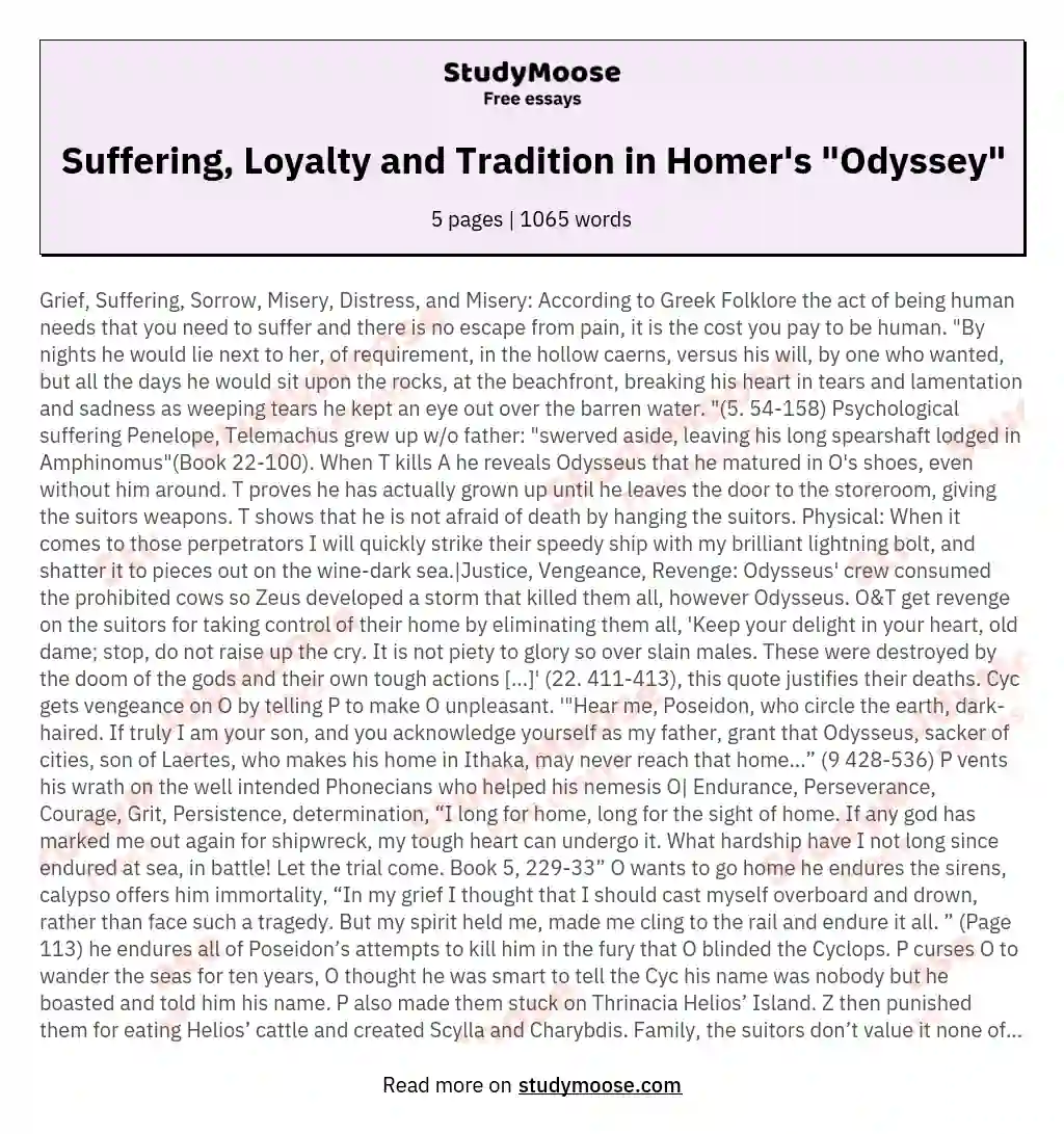 Suffering, Loyalty and Tradition in Homer's "Odyssey" essay