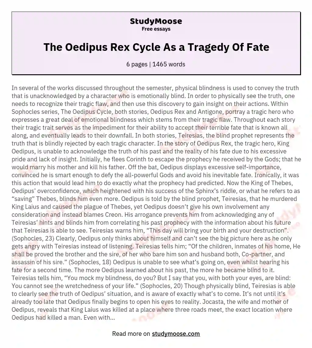 The Oedipus Rex Cycle As a Tragedy Of Fate