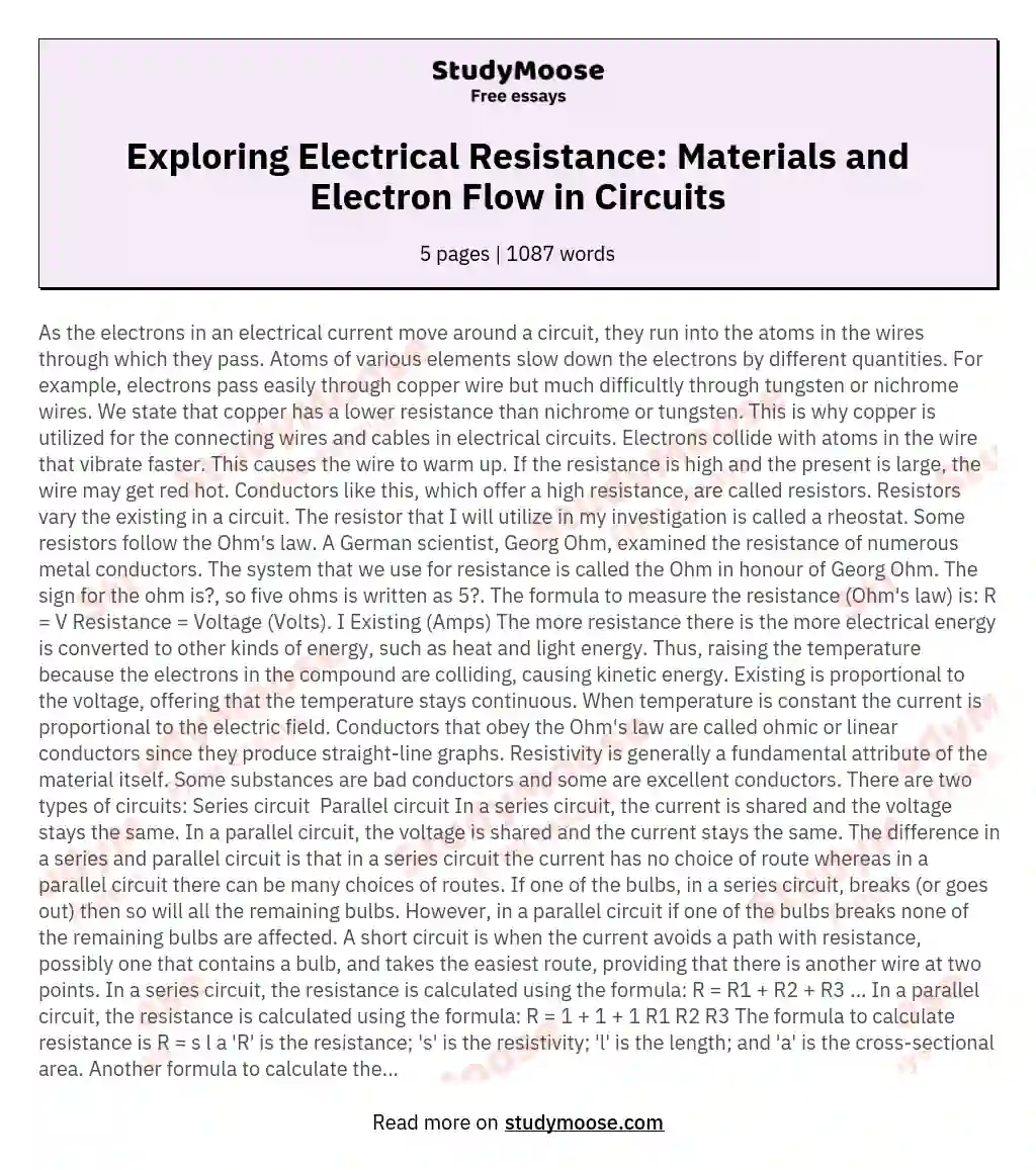 Exploring Electrical Resistance: Materials and Electron Flow in Circuits essay
