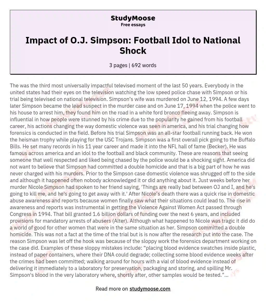 Impact of O.J. Simpson: Football Idol to National Shock essay