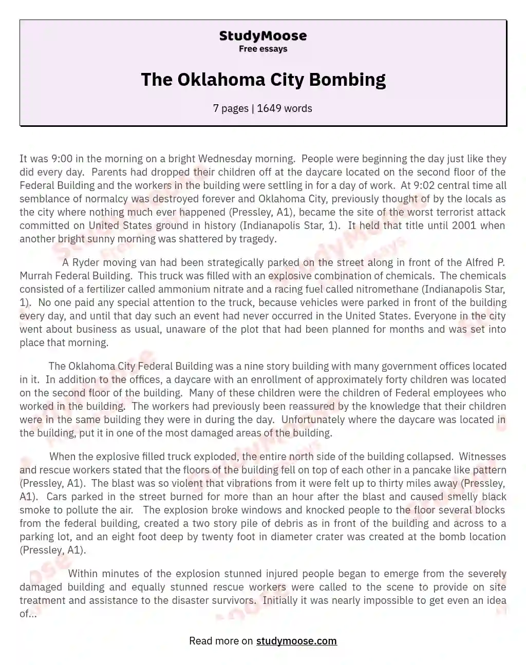 The Oklahoma City Bombing essay