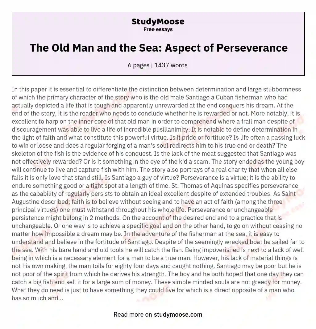 The Old Man and the Sea: Aspect of Perseverance essay