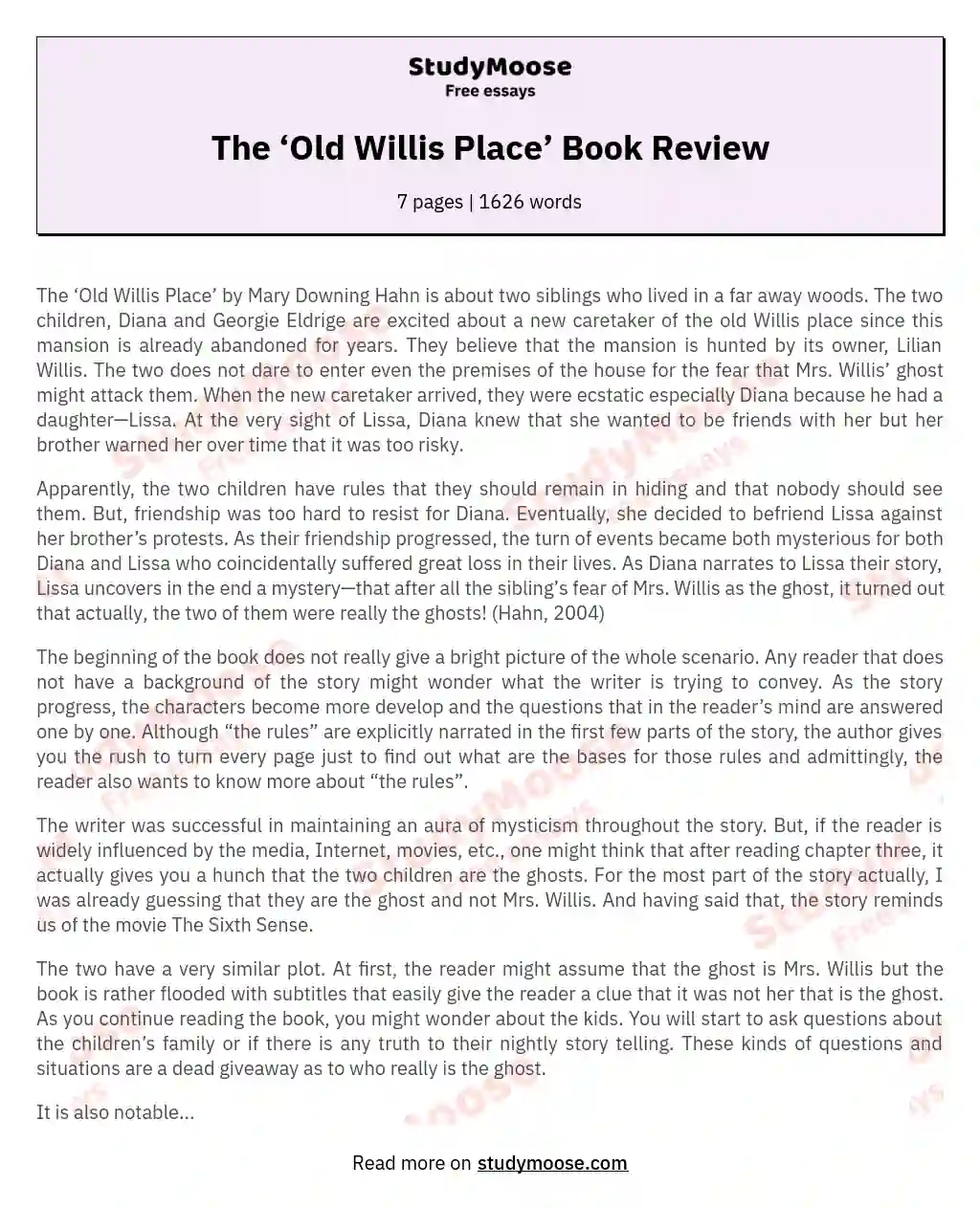 The ‘Old Willis Place’ Book Review essay