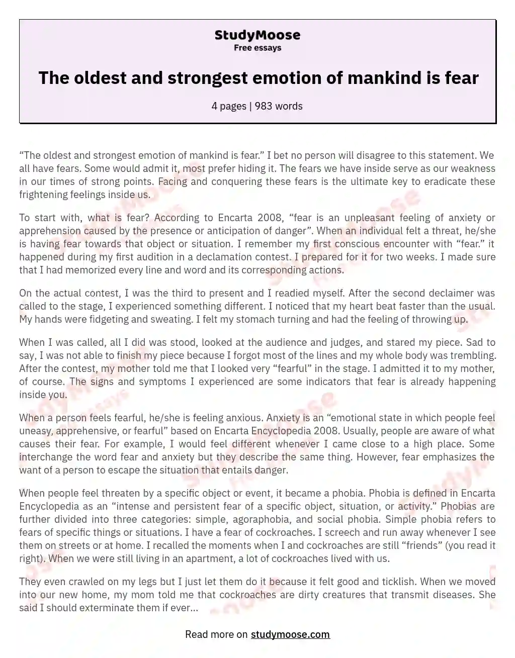 The oldest and strongest emotion of mankind is fear