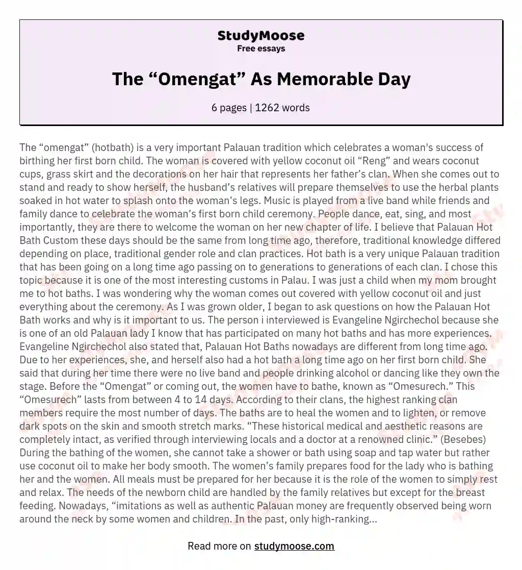 The “Omengat” As Memorable Day essay