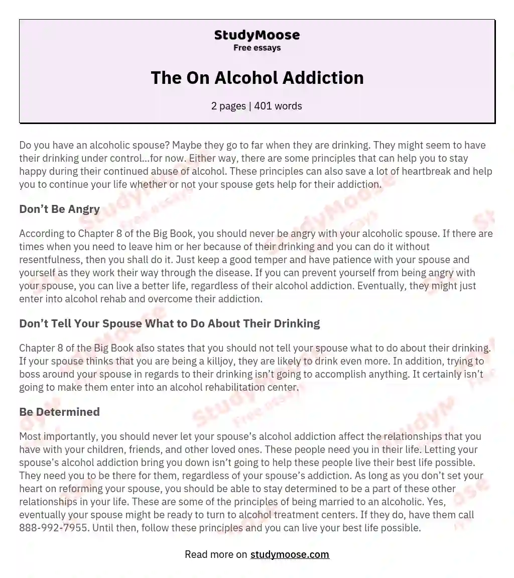 The On Alcohol Addiction essay
