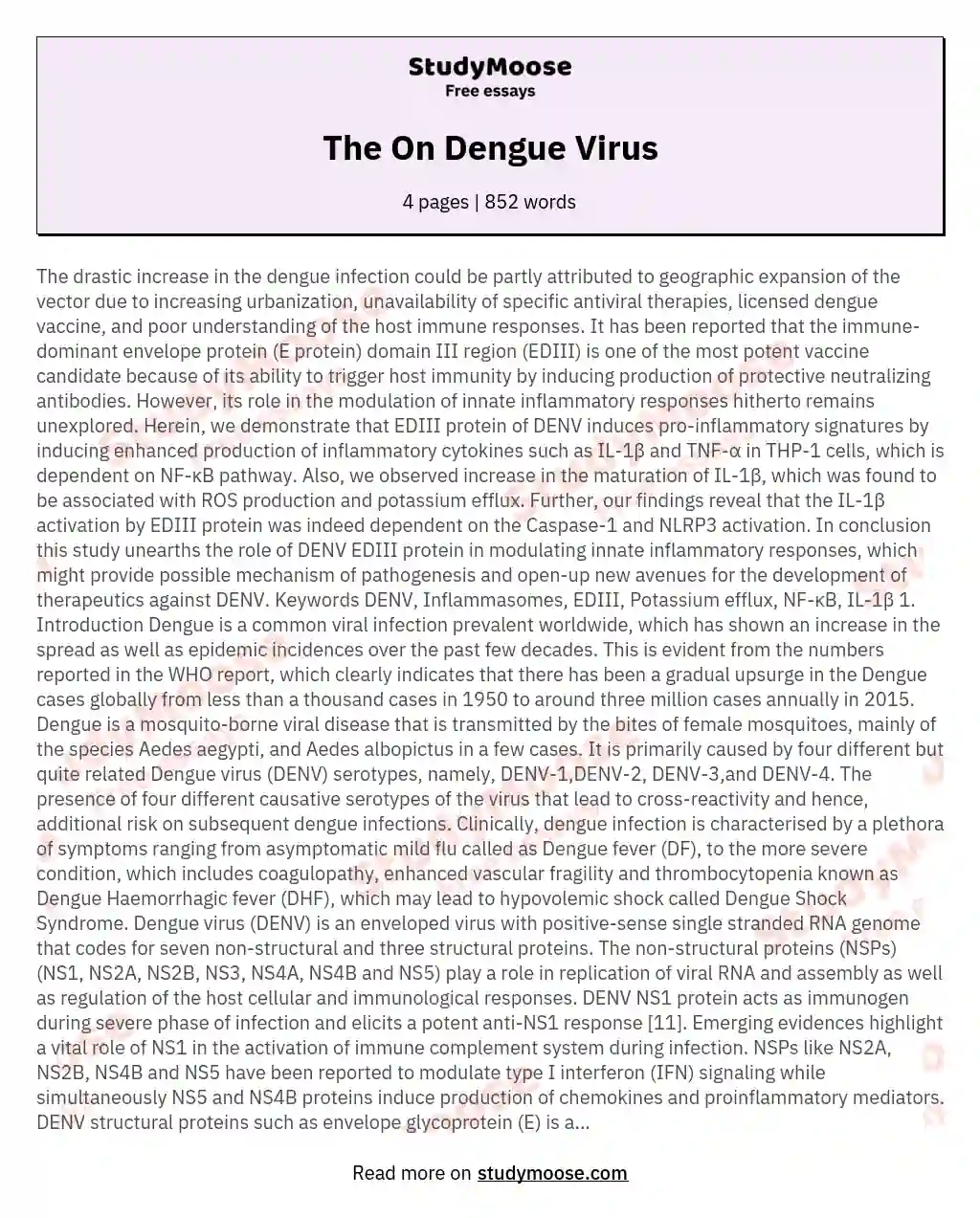 The On Dengue Virus essay