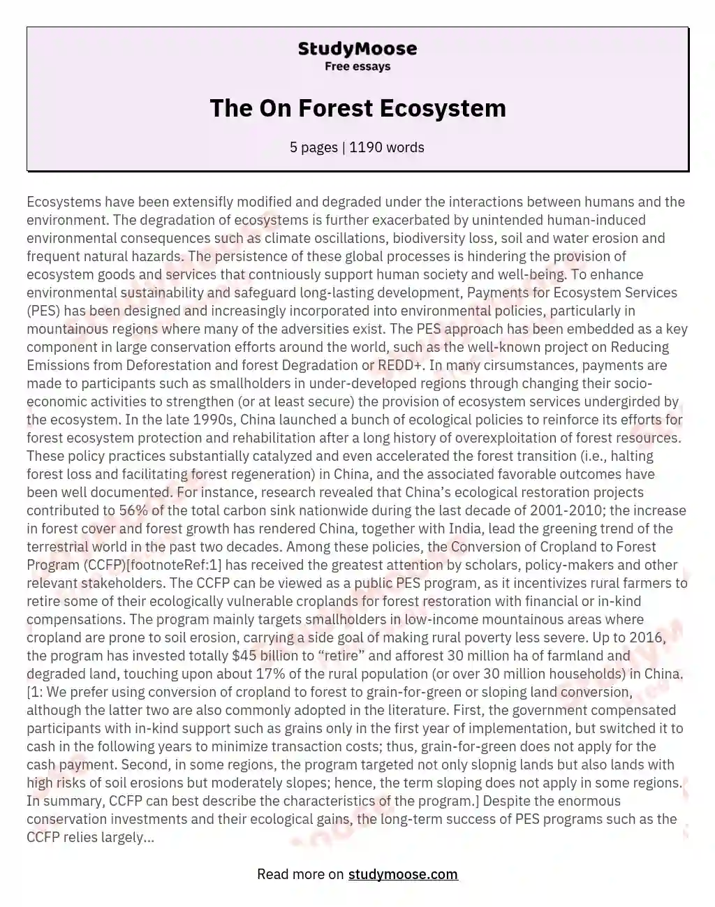The On Forest Ecosystem essay