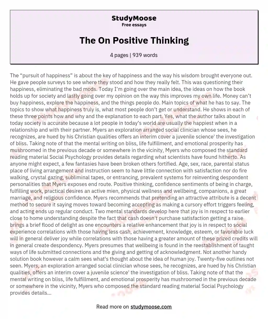 essay on positive thinking in 200 words