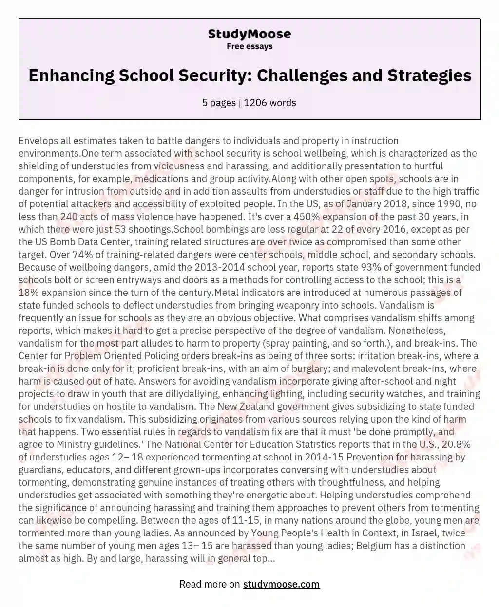 Enhancing School Security: Challenges and Strategies essay