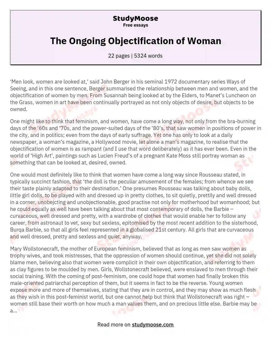 The Ongoing Objectification of Woman essay