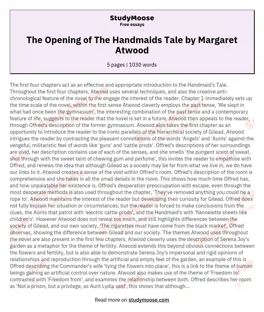 The Opening of The Handmaids Tale by Margaret Atwood