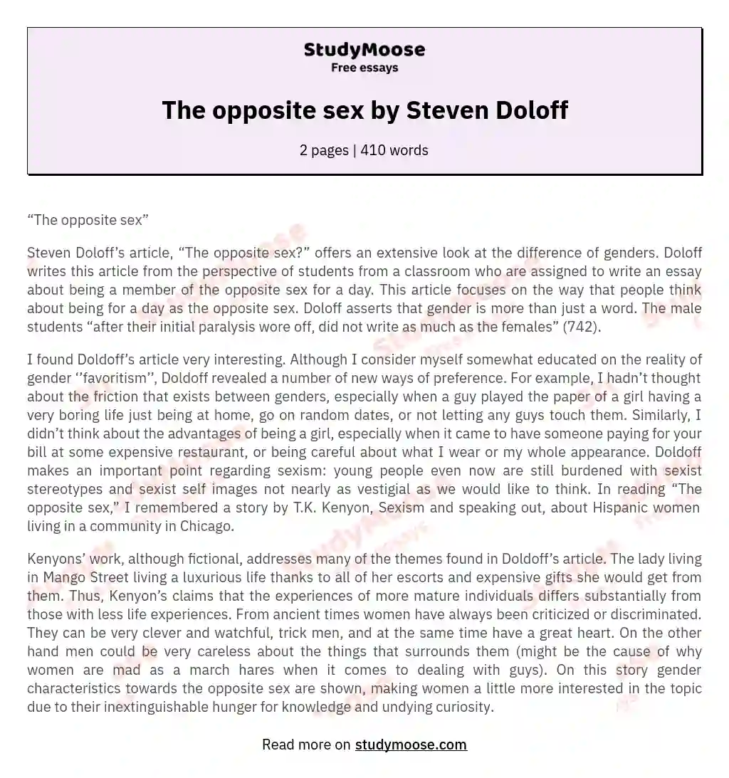 The opposite sex by Steven Doloff essay