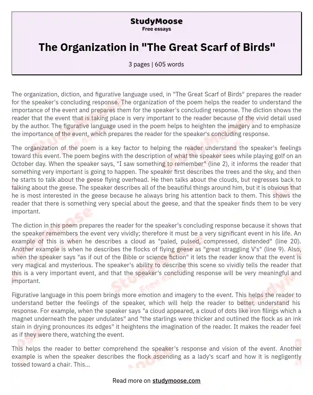 The Organization in "The Great Scarf of Birds" essay