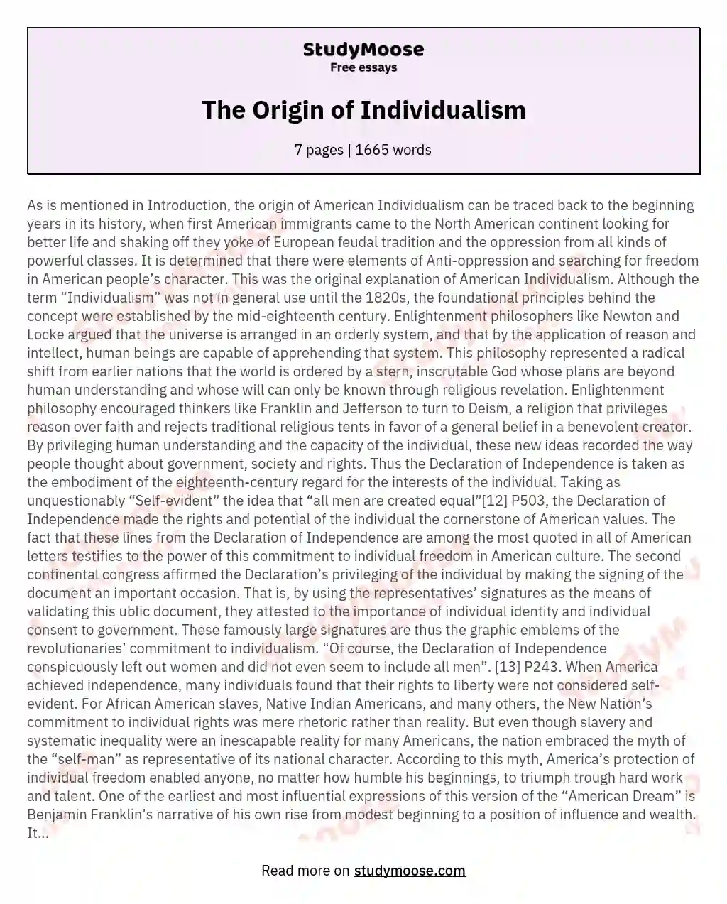 The Origin of Individualism essay