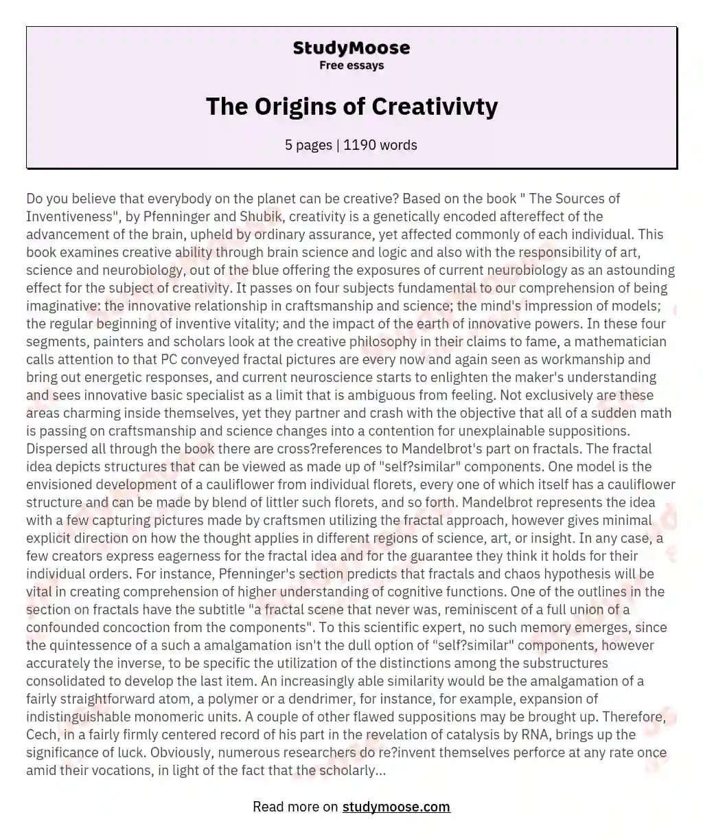 The Origins of Creativivty essay