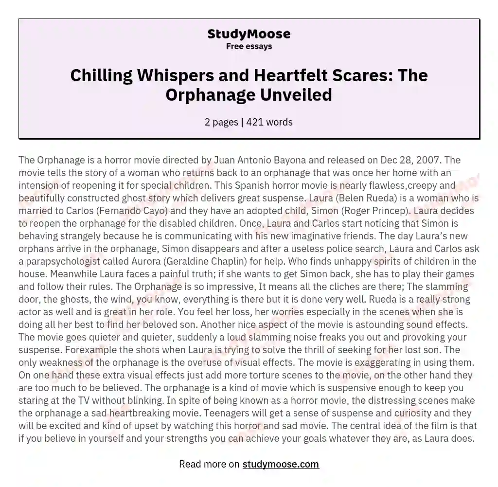 Chilling Whispers and Heartfelt Scares: The Orphanage Unveiled essay