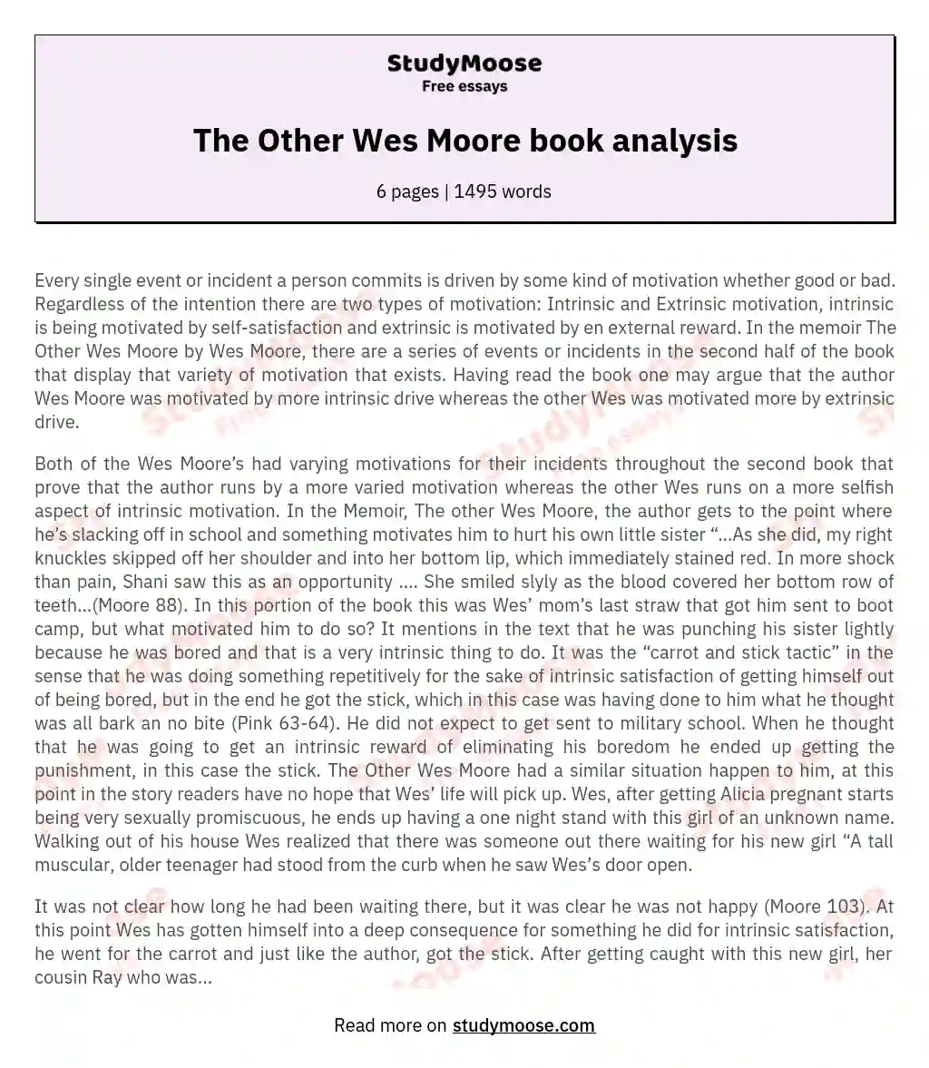 The Other Wes Moore book analysis