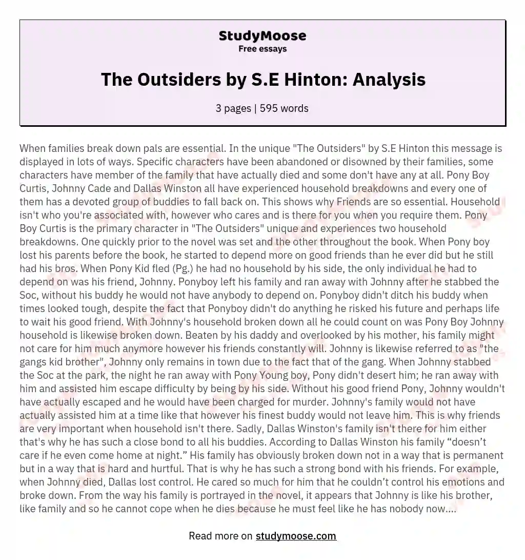The Outsiders by S.E Hinton: Analysis essay