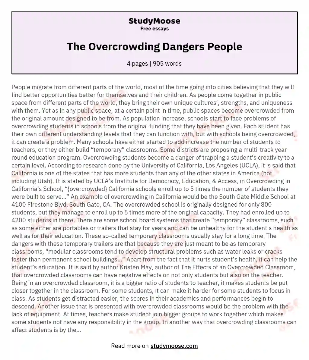 The Overcrowding Dangers People essay