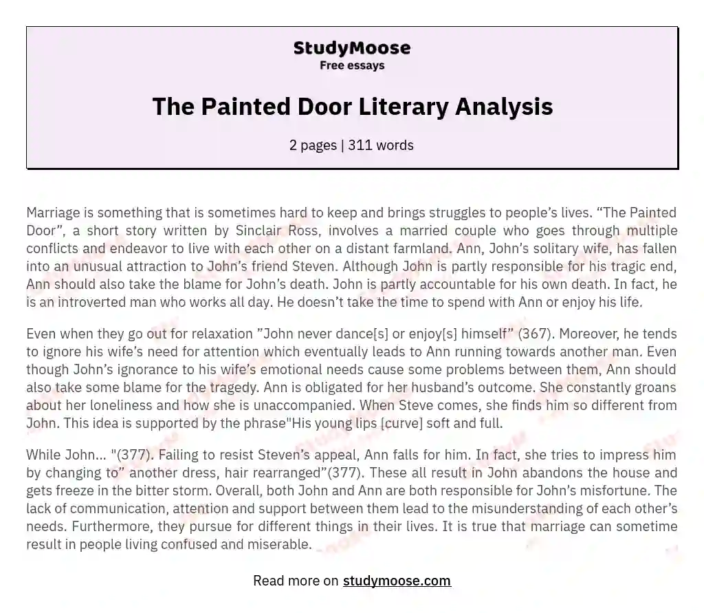 The Painted Door Literary Analysis essay