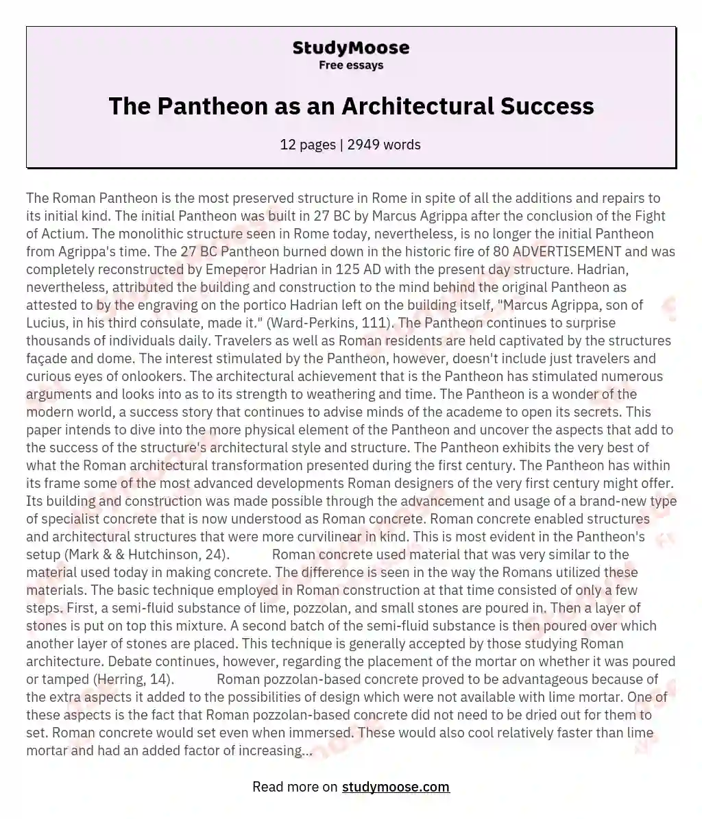 The Pantheon as an Architectural Success essay