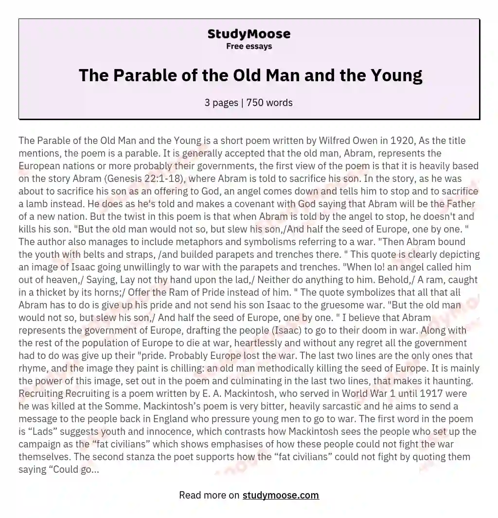 The Parable of the Old Man and the Young essay