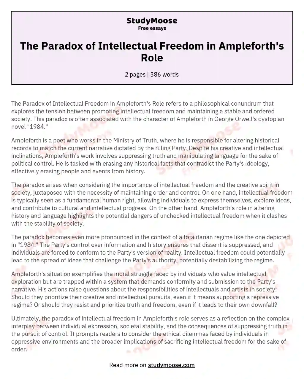 The Paradox of Intellectual Freedom in Ampleforth's Role essay
