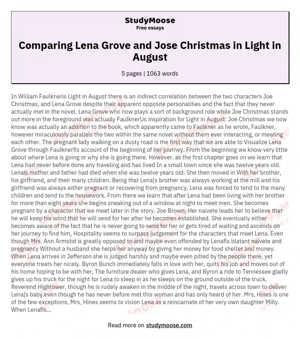Comparing Lena Grove and Jose Christmas in Light in August essay