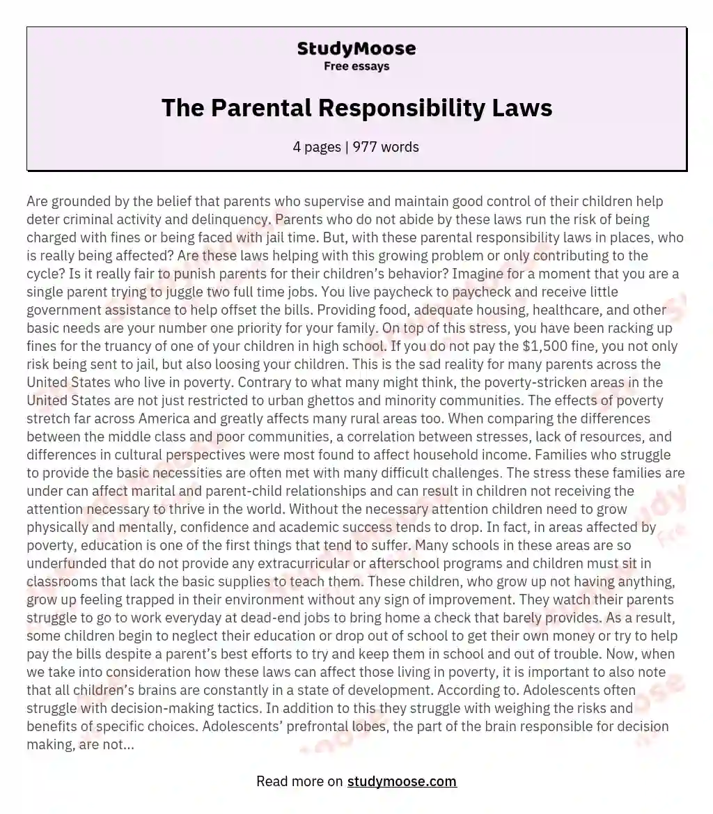The Parental Responsibility Laws essay