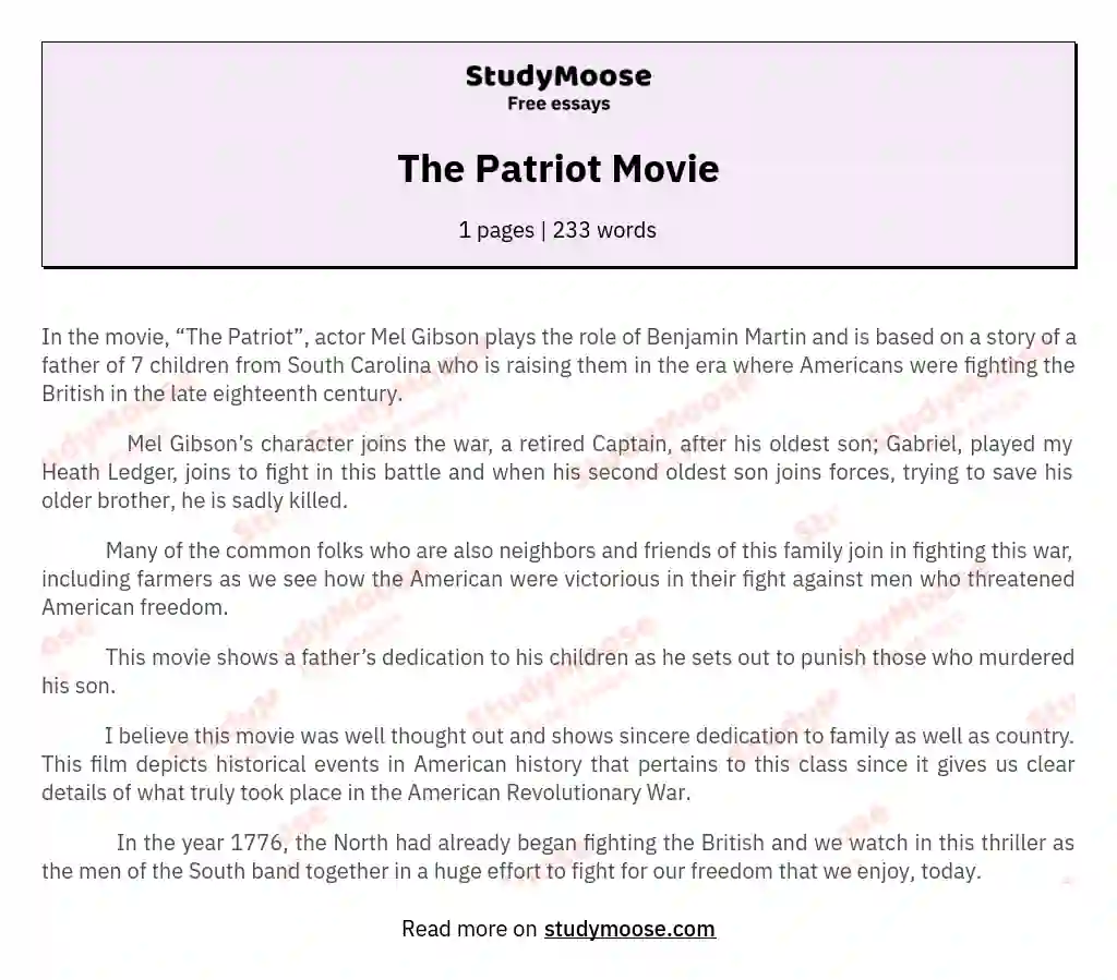 The Patriot Movie essay