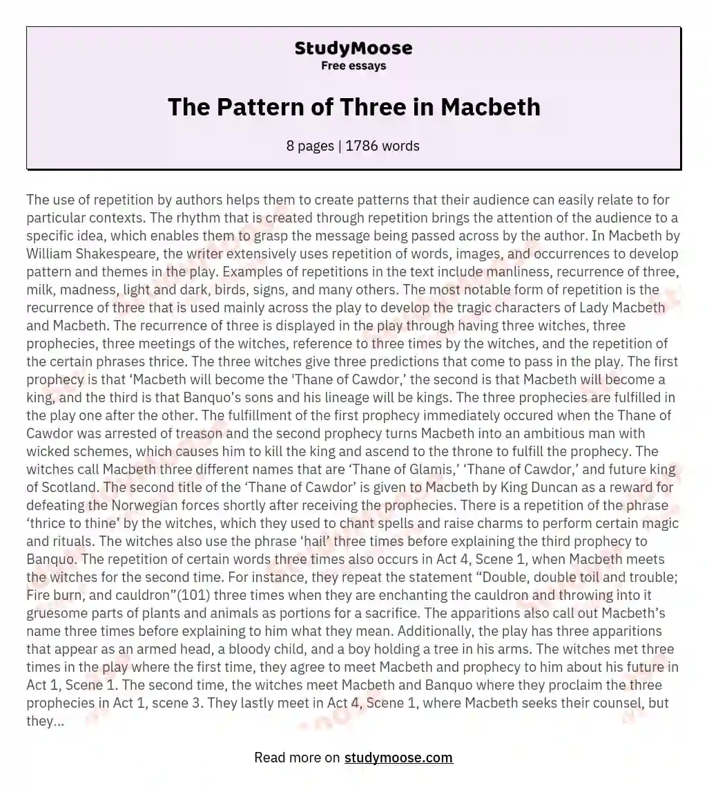 The Pattern of Three in Macbeth essay