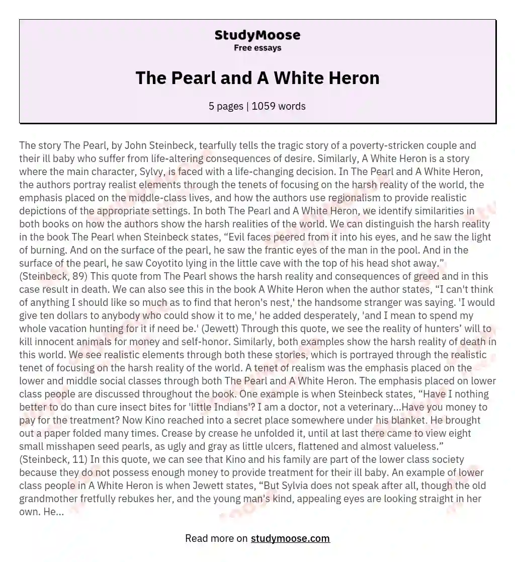 The Pearl and A White Heron essay