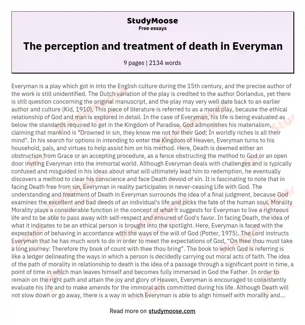 The perception and treatment of death in Everyman essay