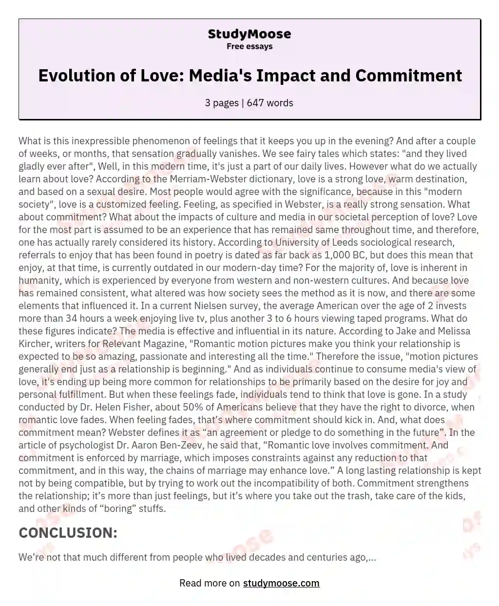 Evolution of Love: Media's Impact and Commitment essay
