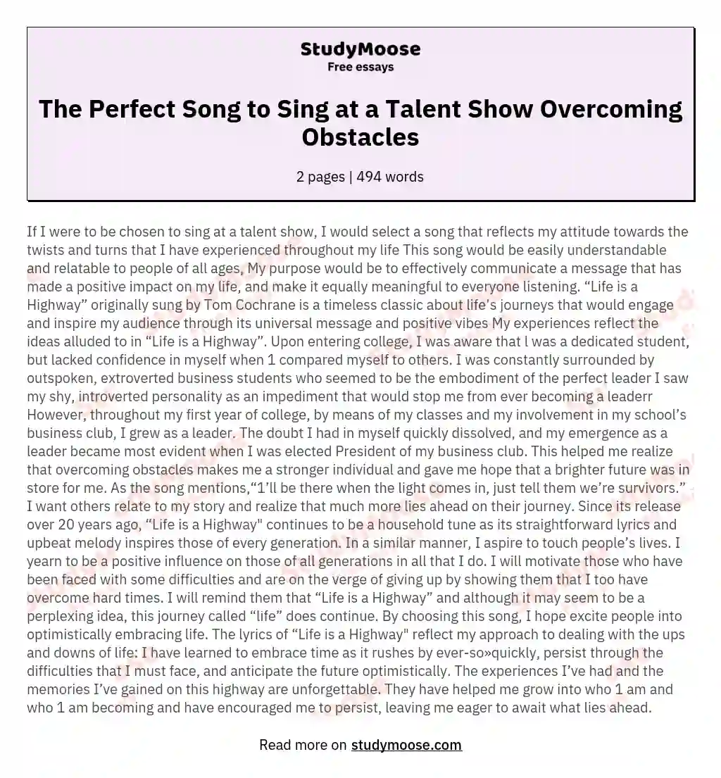 The Perfect Song to Sing at a Talent Show Overcoming Obstacles essay