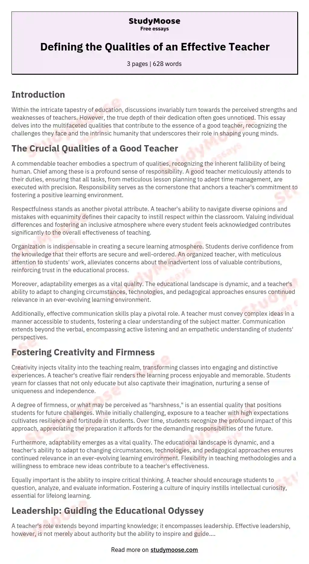 Defining the Qualities of an Effective Teacher essay