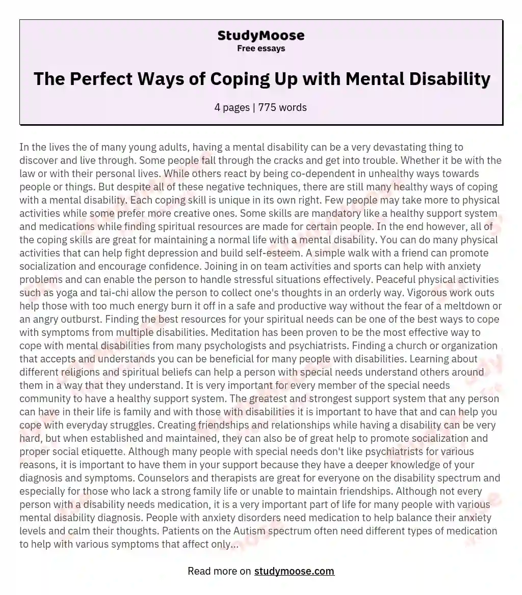 The Perfect Ways of Coping Up with Mental Disability essay