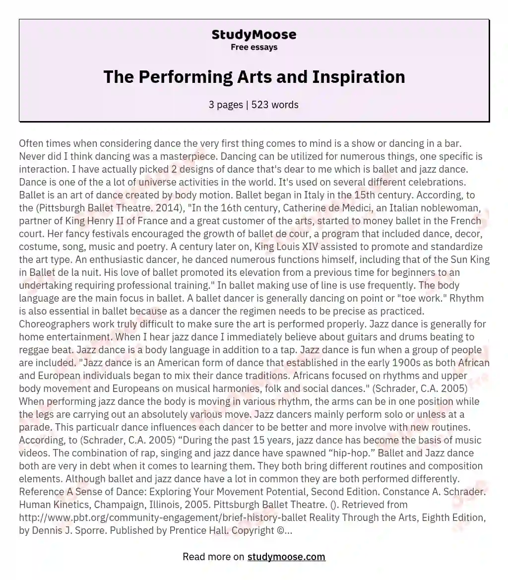 The Performing Arts and Inspiration essay