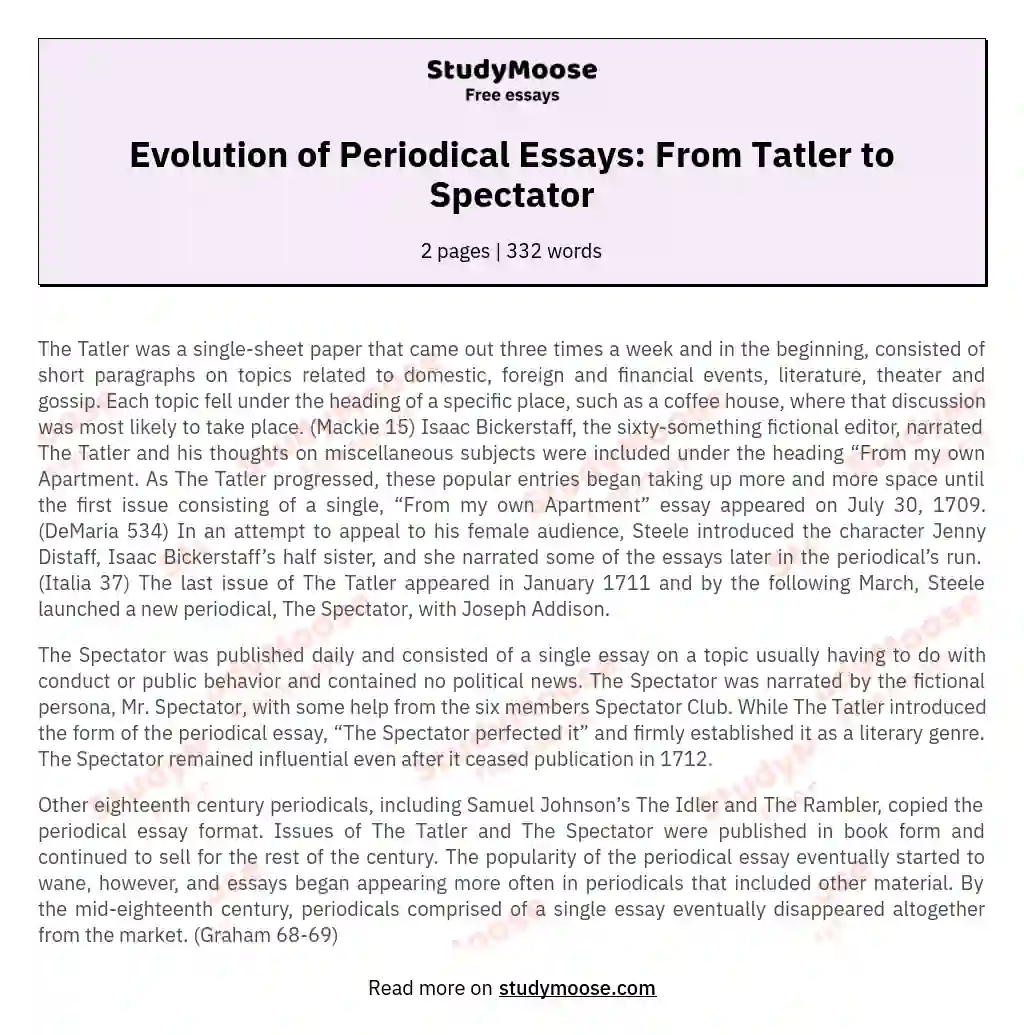 Evolution of Periodical Essays: From Tatler to Spectator essay