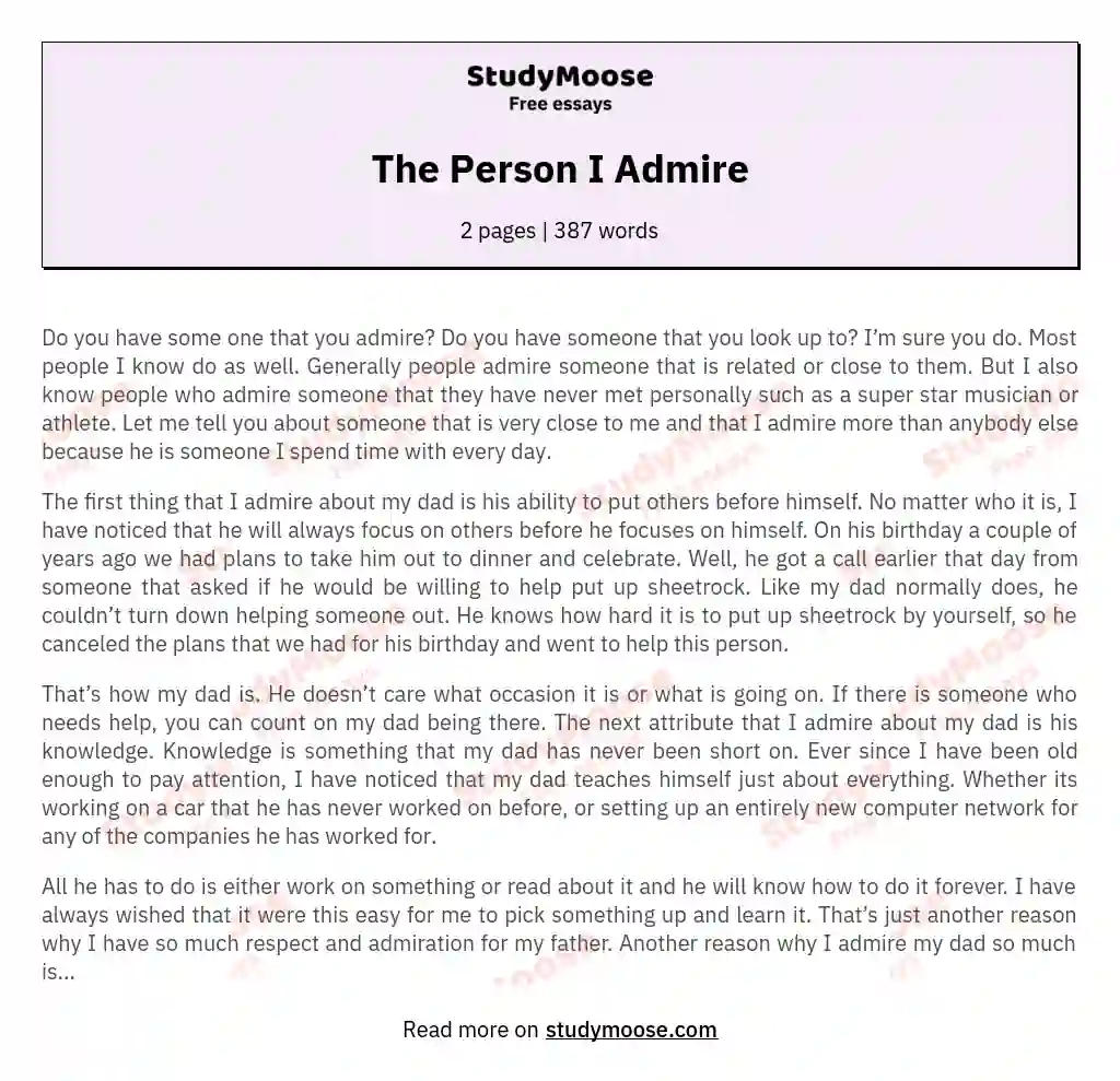 write an essay explaining why you admire a particular person